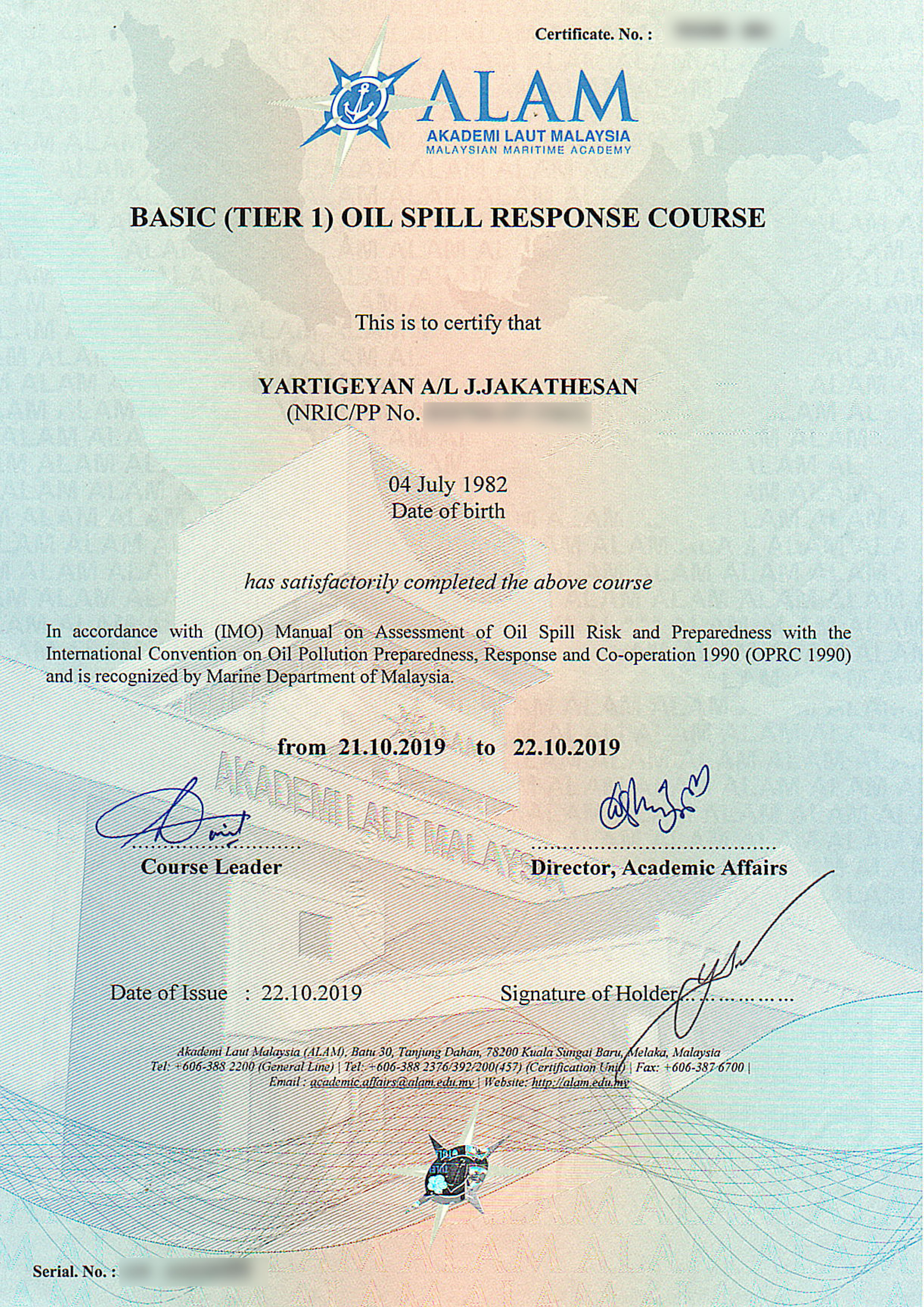 Basic(Tier 1) Oil Spill Response Course